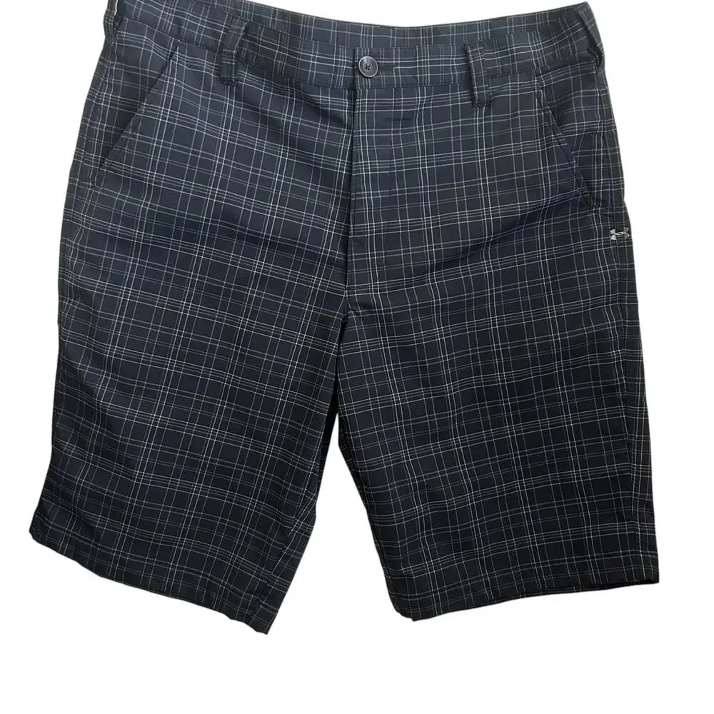 Under Armour Men Performance Shorts 36 Black‎ Plaid Comfort Athletic Activewear